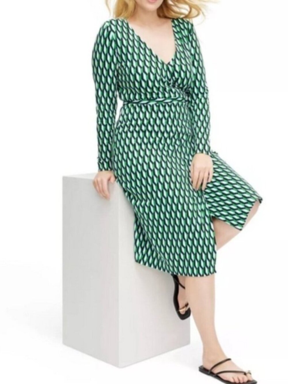 Diane Von Furstenberg x Target  Long Sleeve Midi Arrow Geo Green Wrap Dress XXL